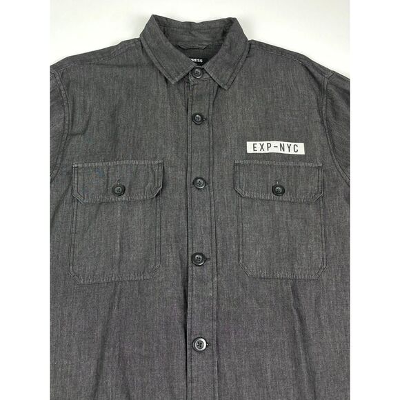 Express NYC Button Down Long Sleeve Shirt Mens Large Gray Casual O0189 - Picture 2 of 12